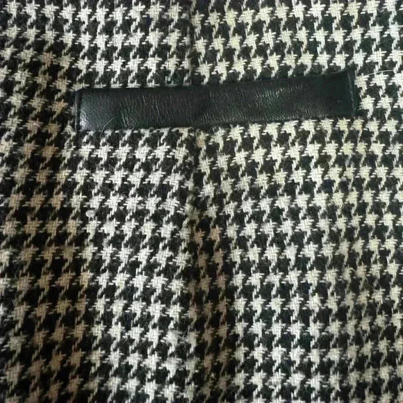 Vintage NEW FRONTIER houndstooth pencil mini skirt wool w/leather trim women’s 4 - Picture 6 of 12